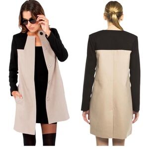 BROOKLYN INDUSTRIES Woven Contrast Jacket With Hidden Button Beige/Black Small